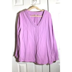 Soft Surroundings Lavender V-Neck Cotton Gauze Blouse sz 2X